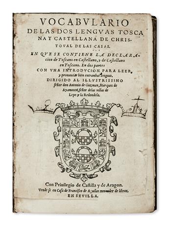 BINDING.  Casas.  Vocabulario de las dos Lenguas Toscana y Castellana.  1570. Bound for the Duke of Medina de las Torres.
